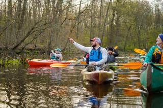 Sunrise Paddle Kayaking on the Passaic River pointing out an Owl