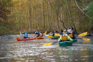 Sunrise Paddle Kayaking on the Passaic River looking for birds with binoculars
